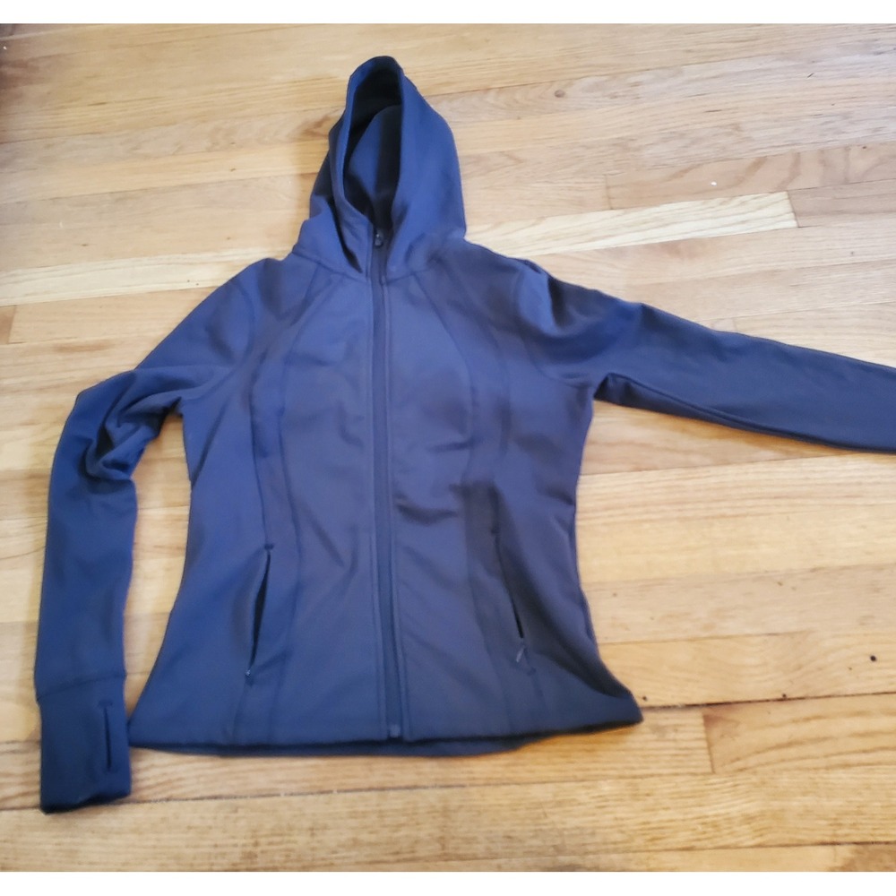 Danskin Womens Black Full Zip Hooded Active Jacket Thumbholes Small Ninja